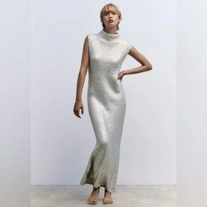 ZARA CRACKLED METALLIC KNIT DRESS